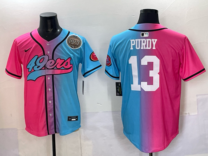 Men San Francisco 49ers 13 Purdy Blue pink Nike Limited NFL 2025 Jersey 0012